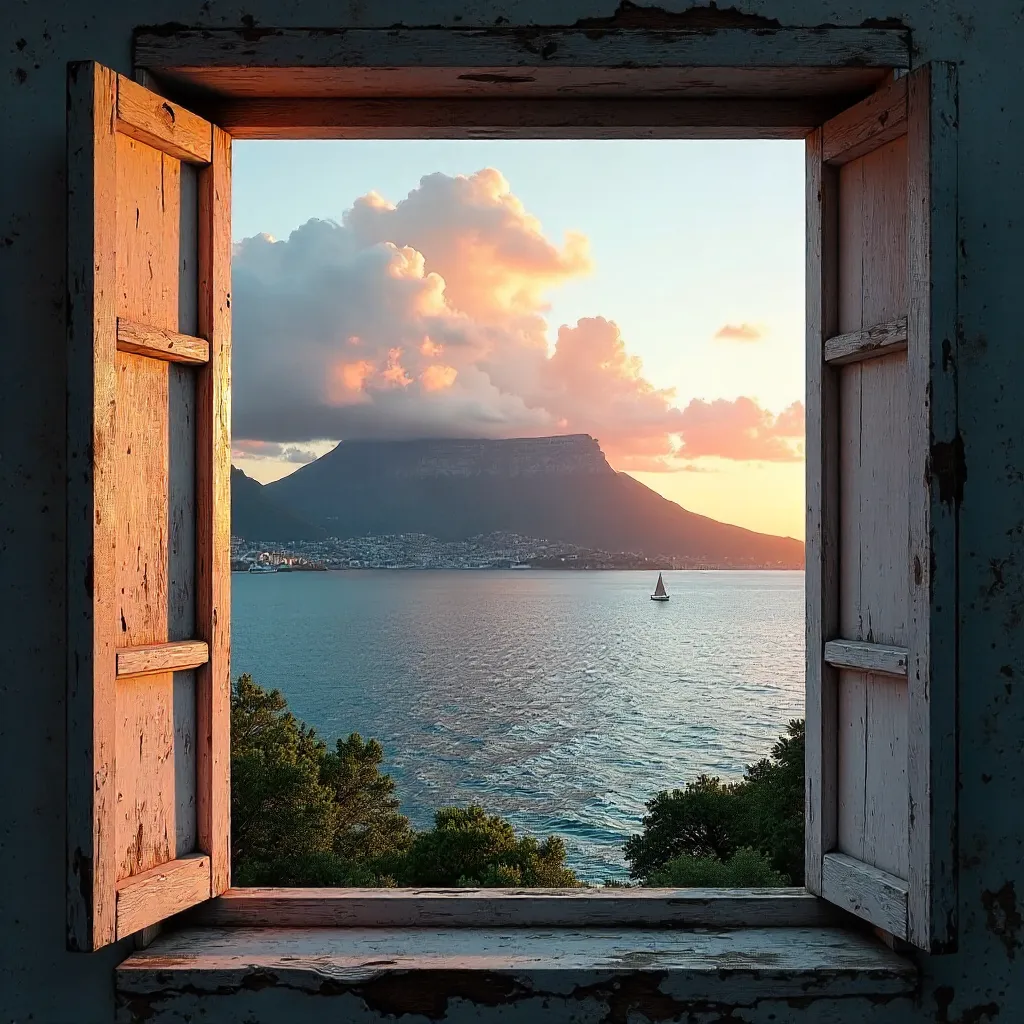 Framed View: Table Mountain Over Atlantic in Cape Town