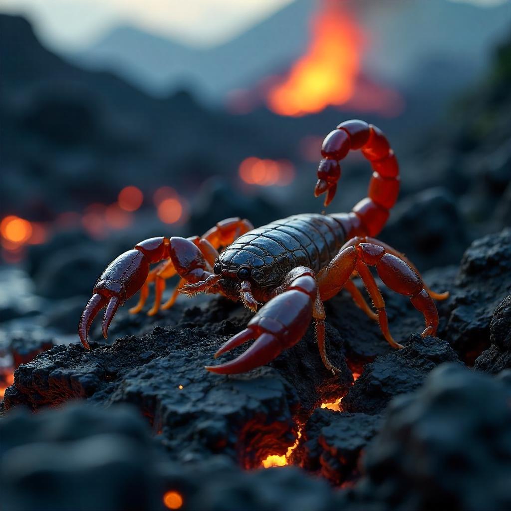 Photorealistic Scorpion in Volcanic Landscape