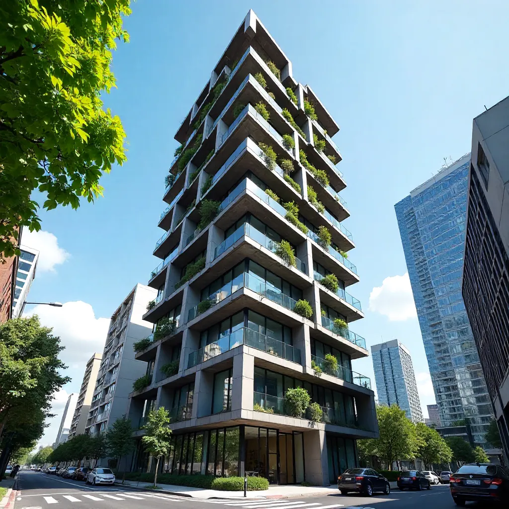 Striking Modular High-Rise Under Blue Sky