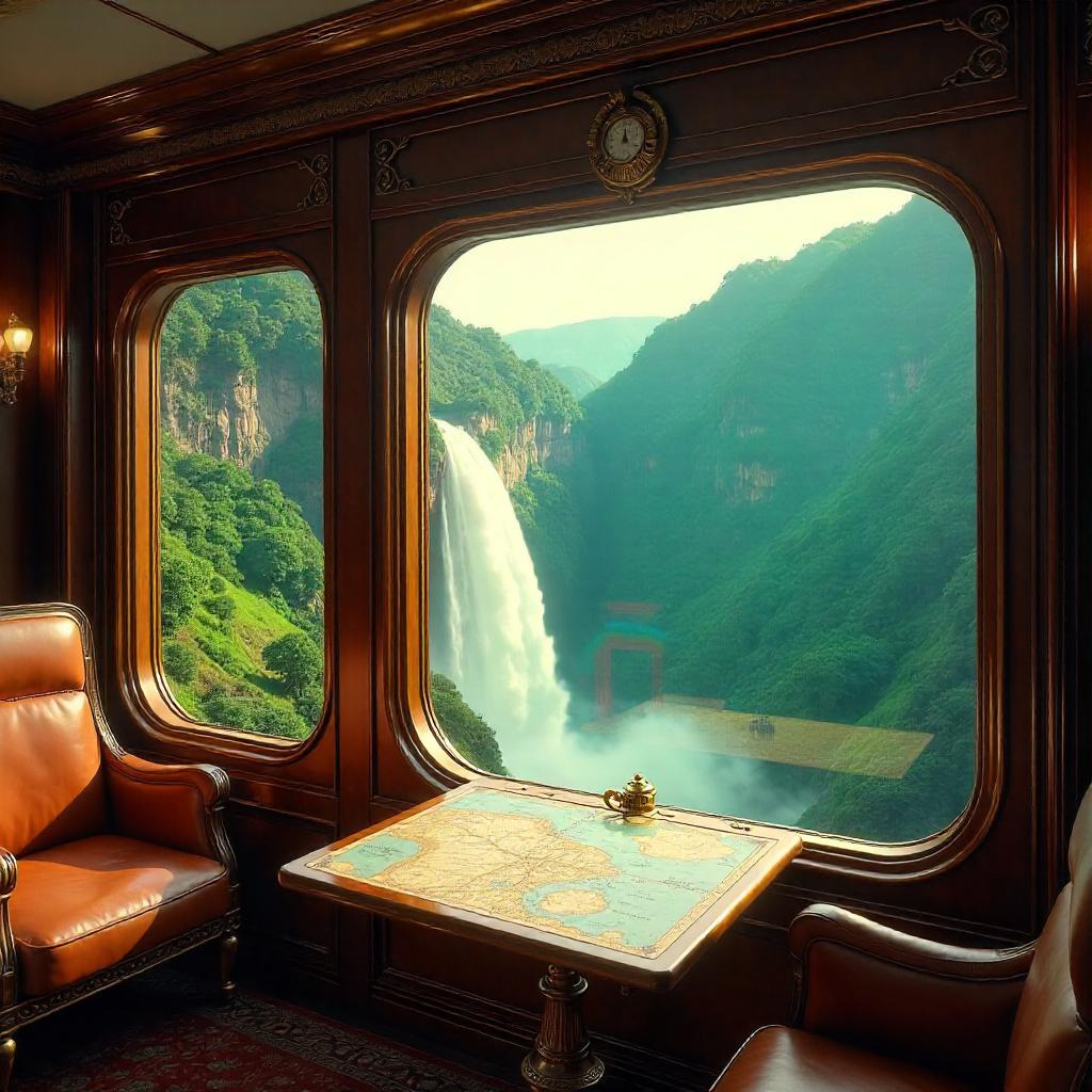 Waterfall Vista Aboard a Photorealistic Airship