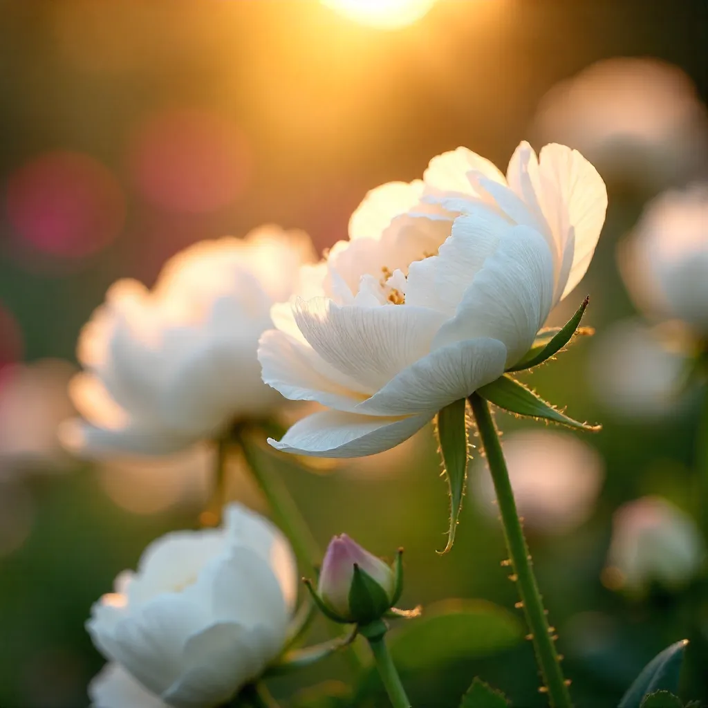 White Flowers in Golden Hour Bokeh