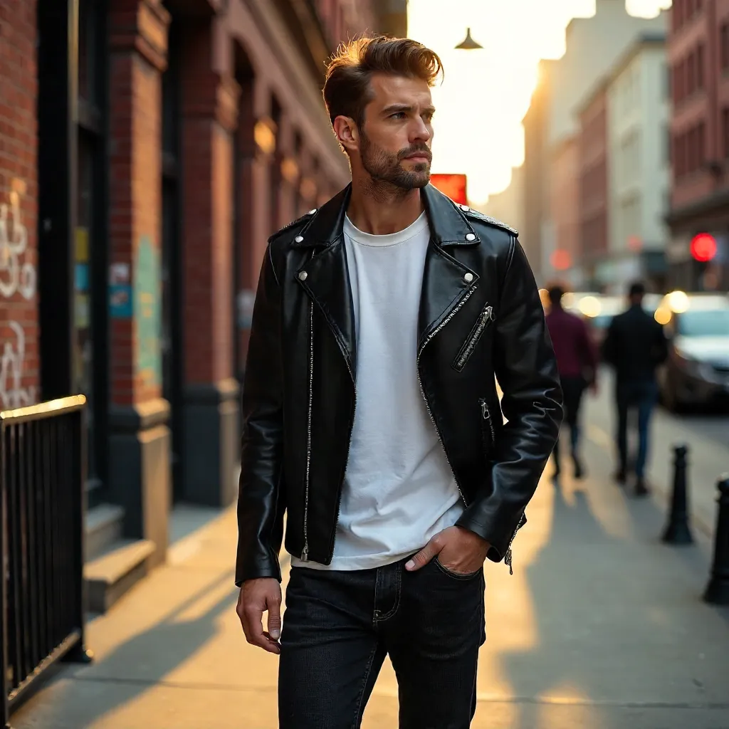Urban Edge: Leather Jacket Pose