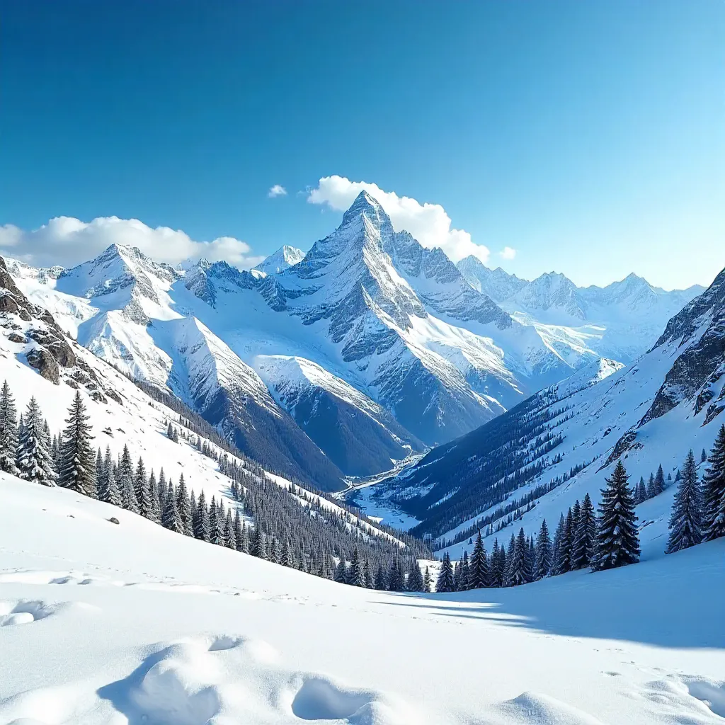 Stunning Snow-Capped Mountains Under a Clear Blue Sky