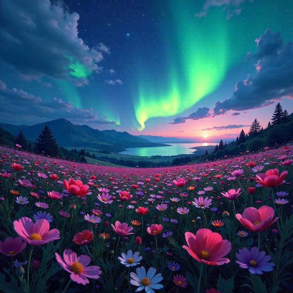 Aurora Bloom Field: Digital Dreamscape
