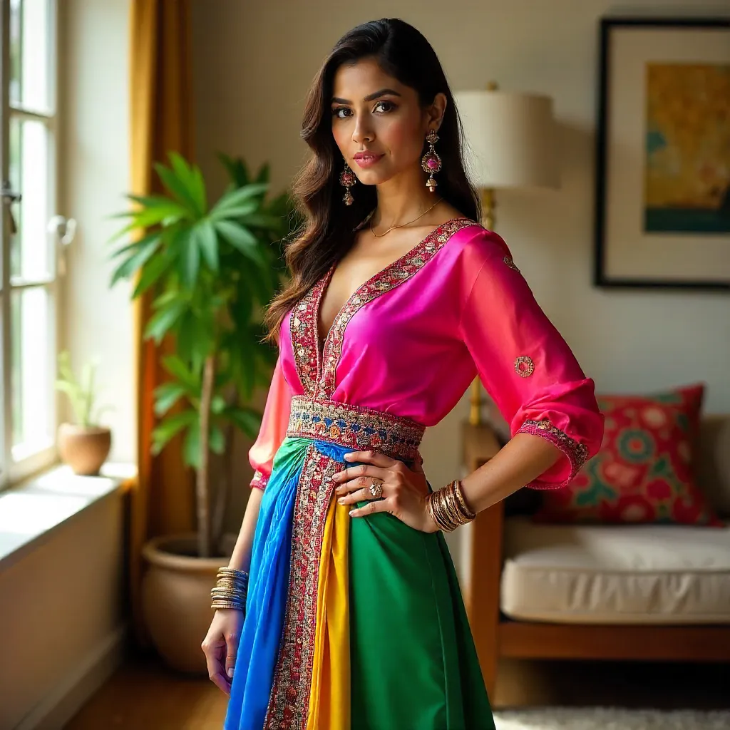 Confident Woman in Colorful Traditional Attire
