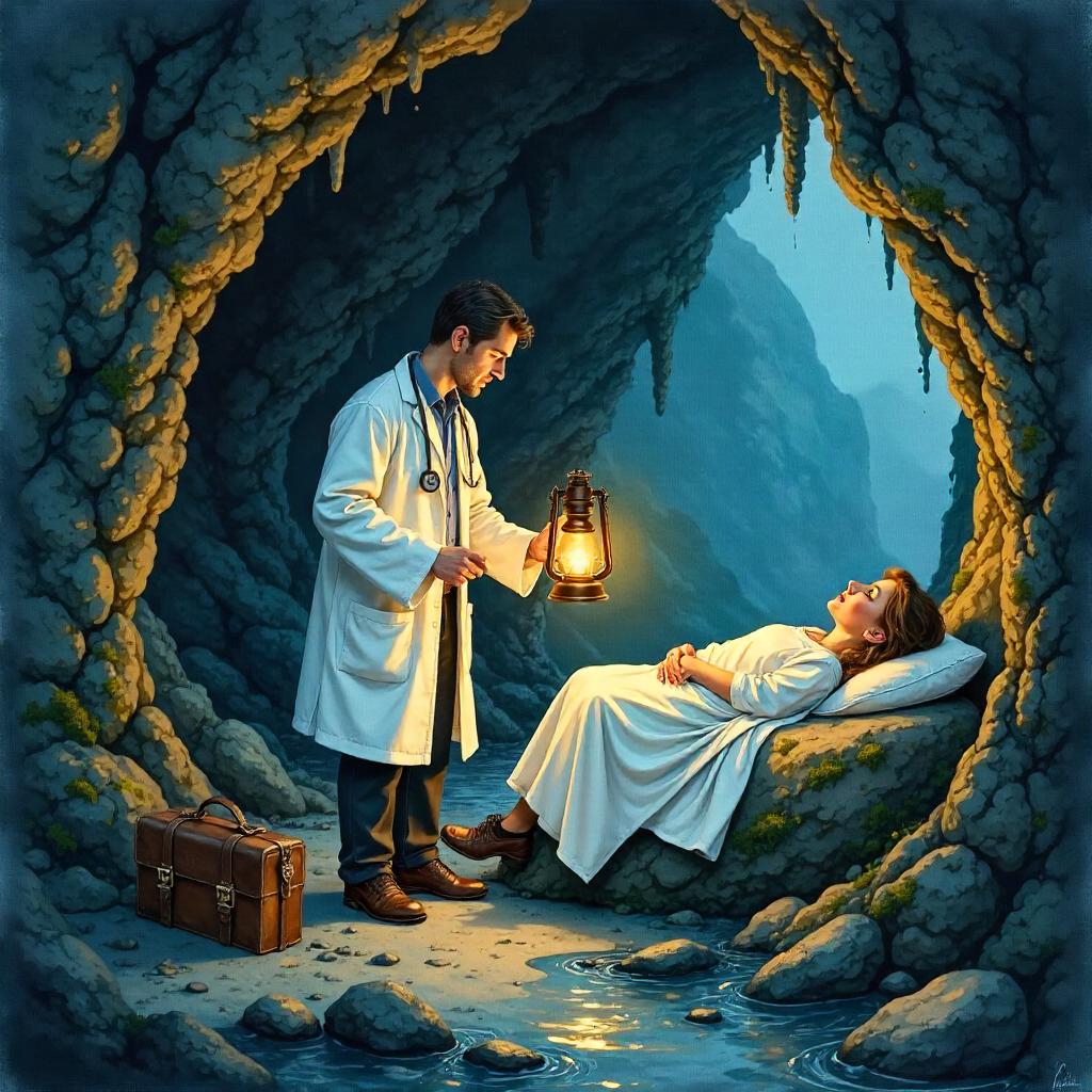 Watercolor Doctor in a Cavern: Gentle Care