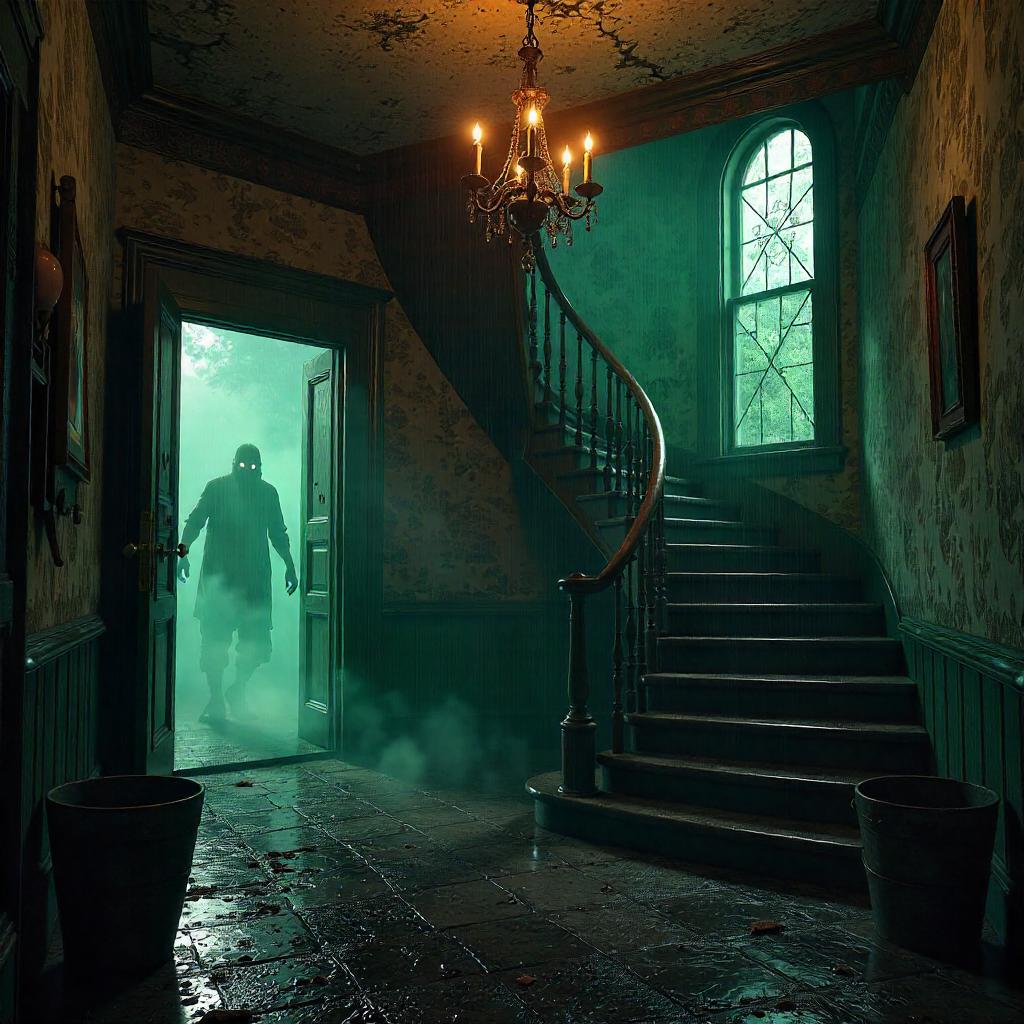 Storm-lit Haunted House: A 3D Render