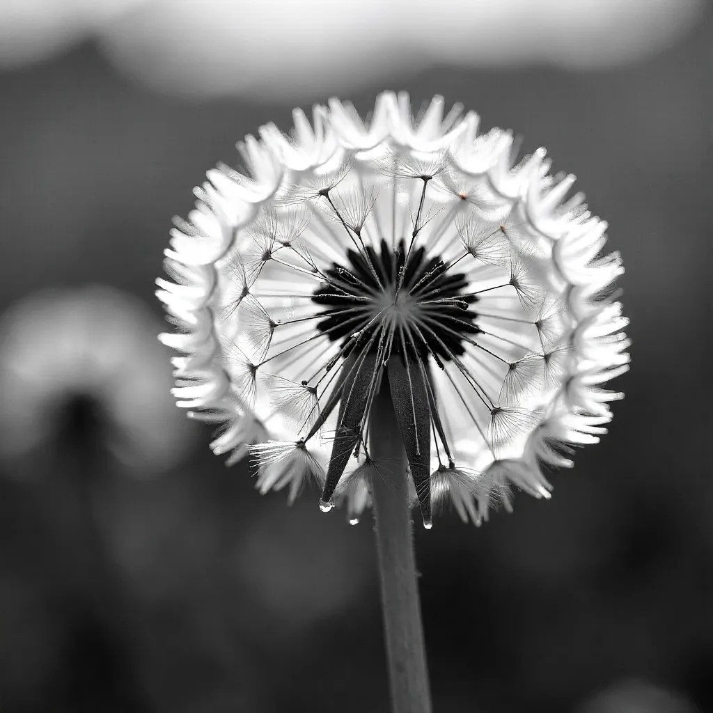 Stunning Black-and-White Dandelion Macro in Nature