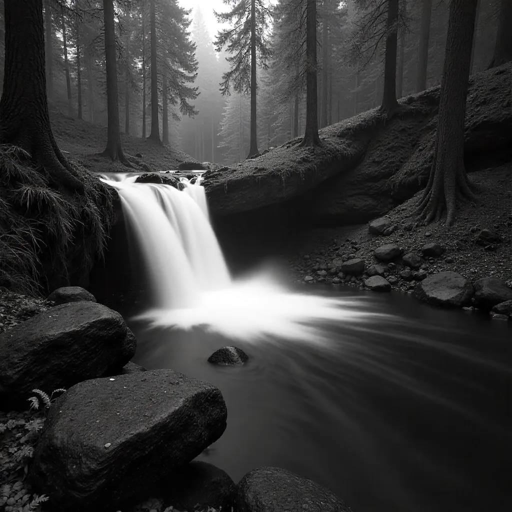 Whispering White Falls in a Silent Forest