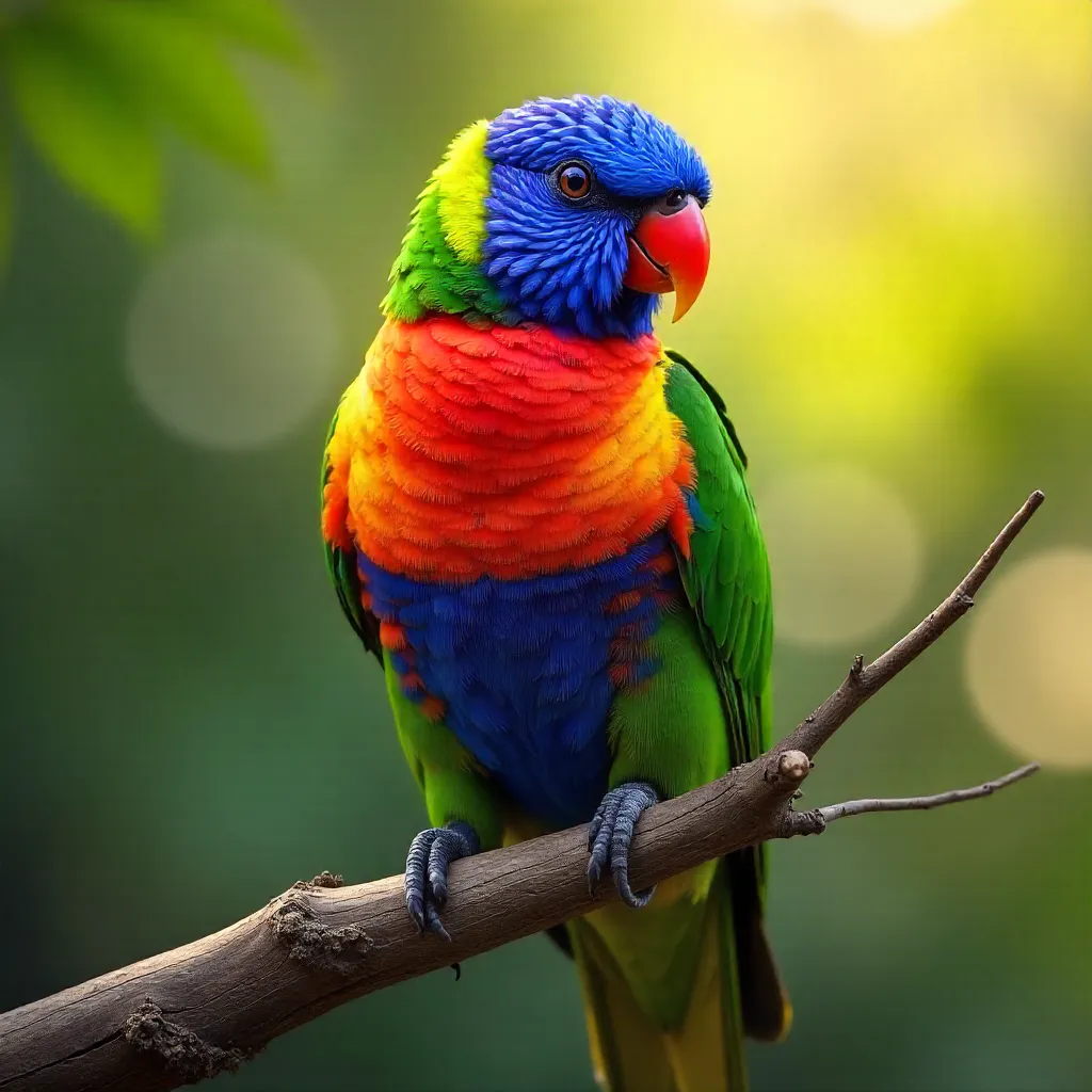 Vibrant Rainbow Lorikeet on Bare Branch