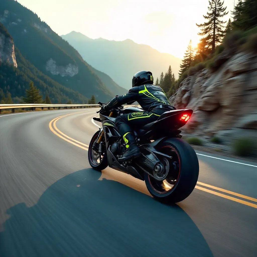 Panning Thrill: Motorcycle on a Winding Road