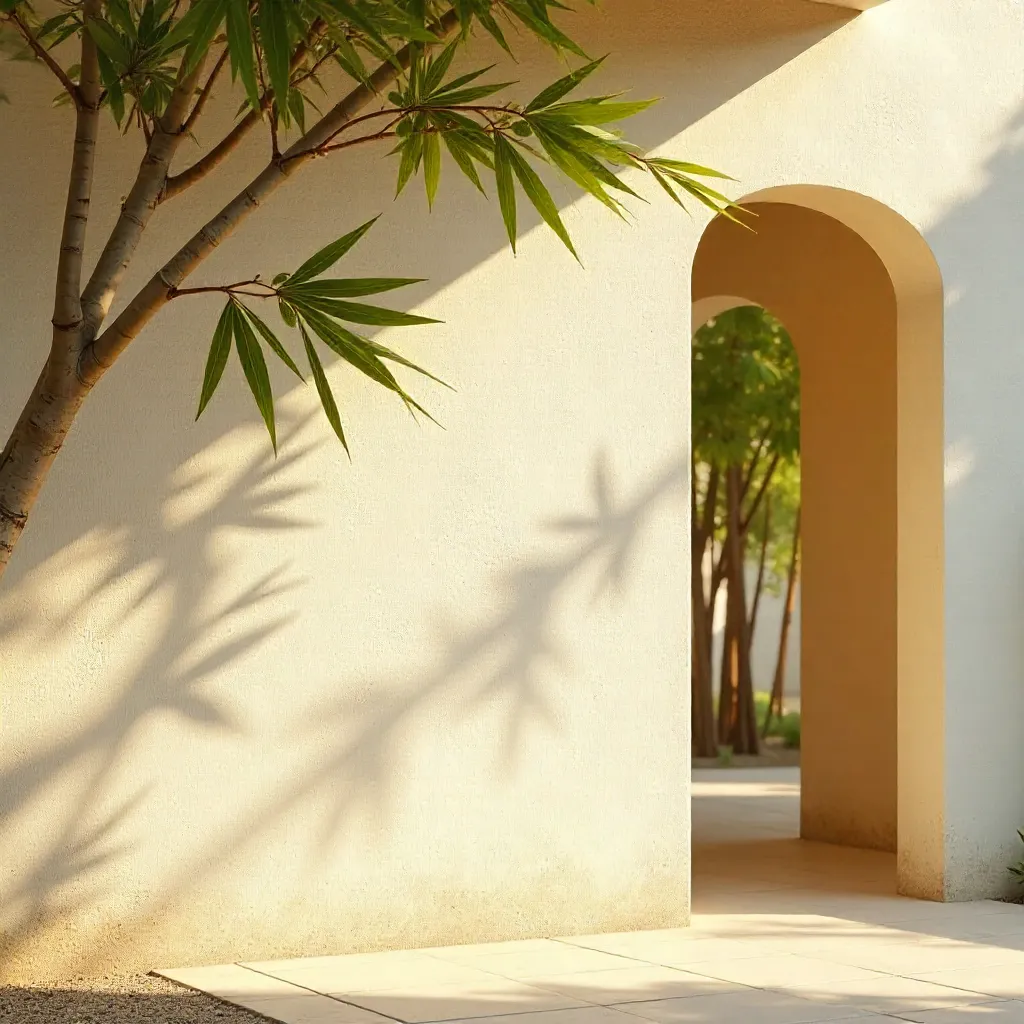 Tranquil Wall Shadows: Bamboo Leaves in Golden Light