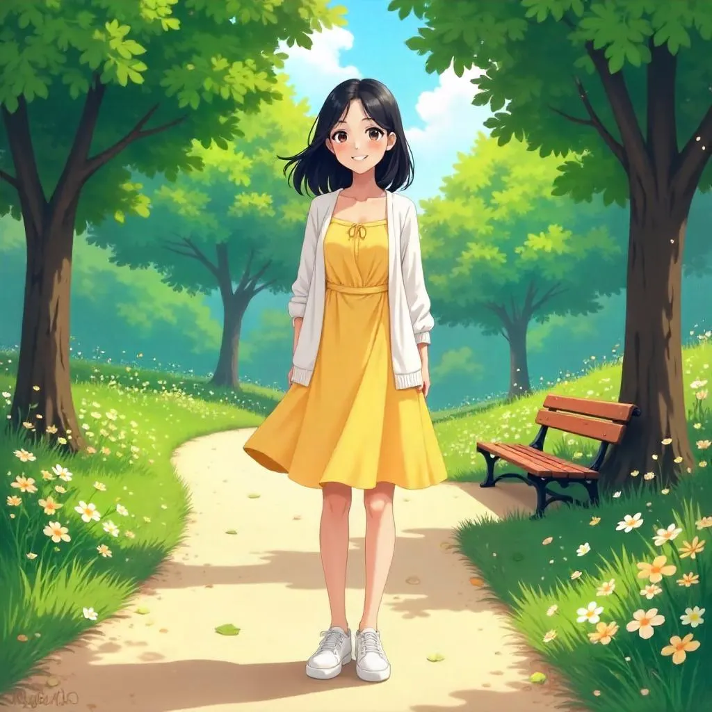 Anime-Style East Asian Woman in a Park