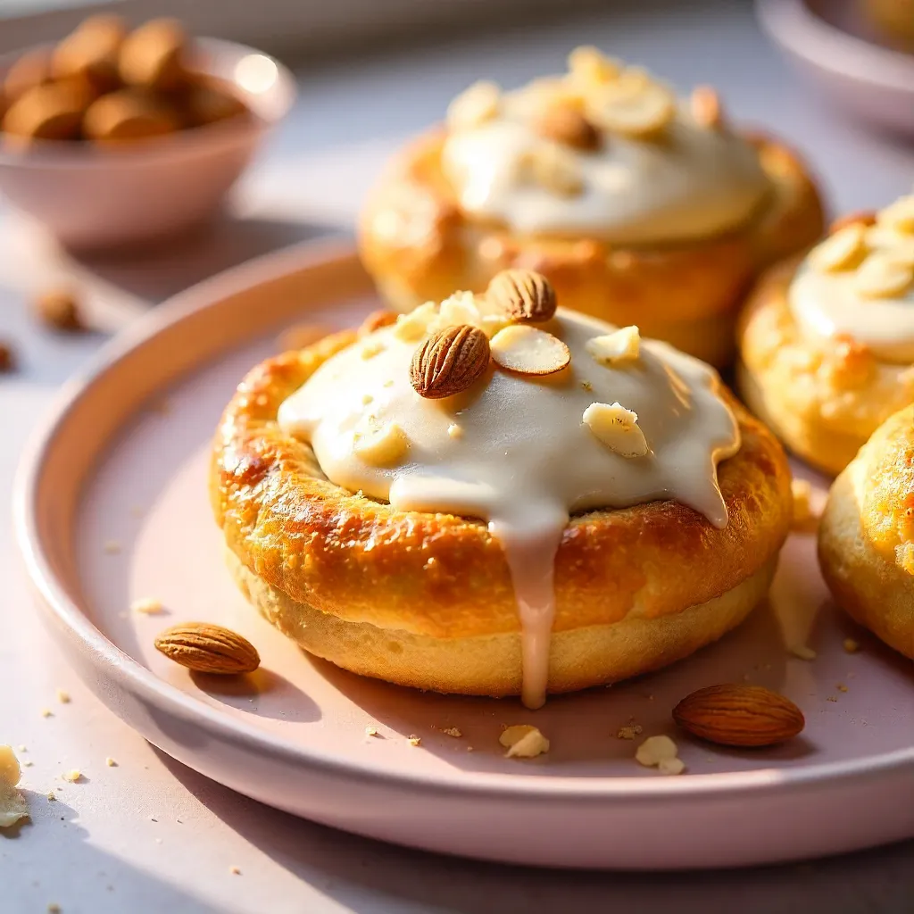 Mouthwatering Almond Pastry on Pink Plate
