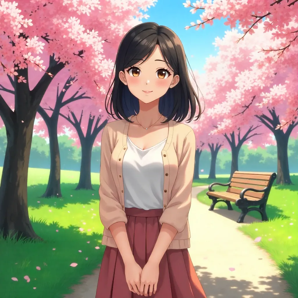 Anime-Style Park Portrait of a Young Asian Woman
