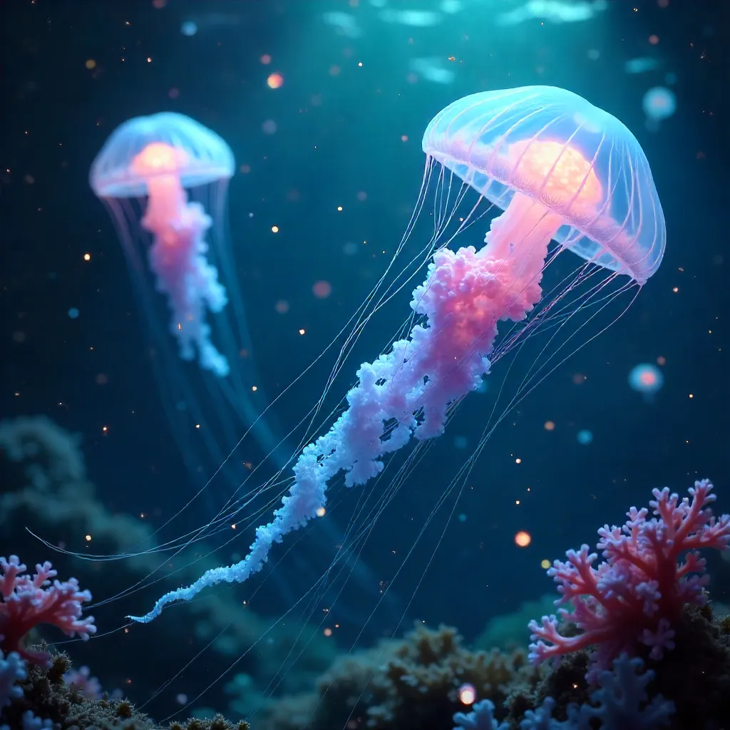 Elegant Jellyfish in a Bioluminescent Ocean Dream