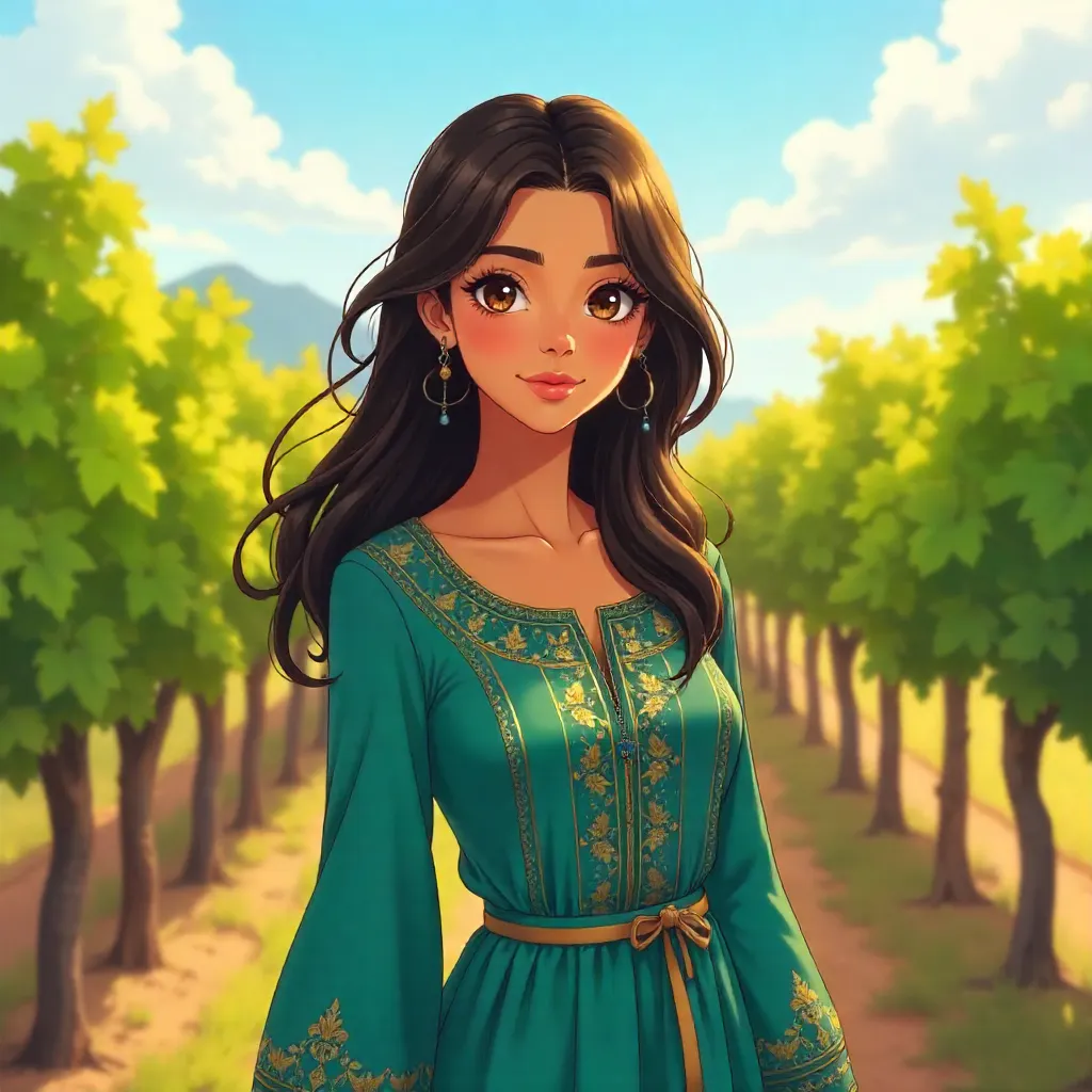 Vineyard Portrait: Anime Style Middle Eastern Woman