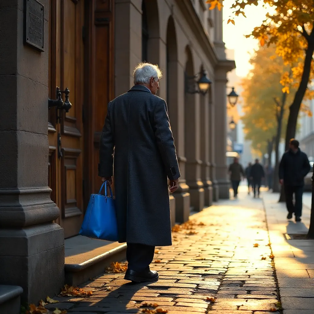 Elderly Man by a Massive Wooden Door