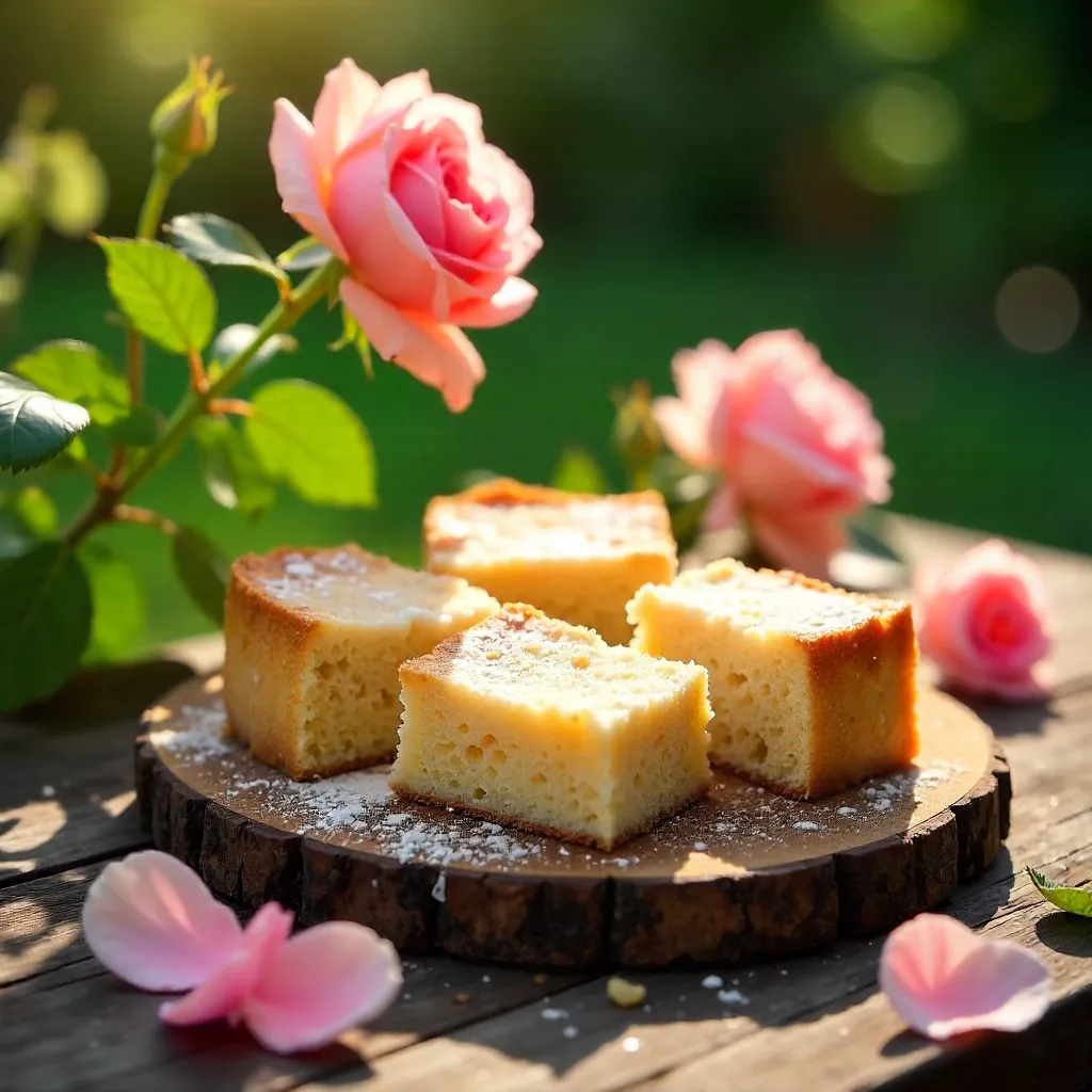 Homemade Cake Slices in a Rose Garden Still Life