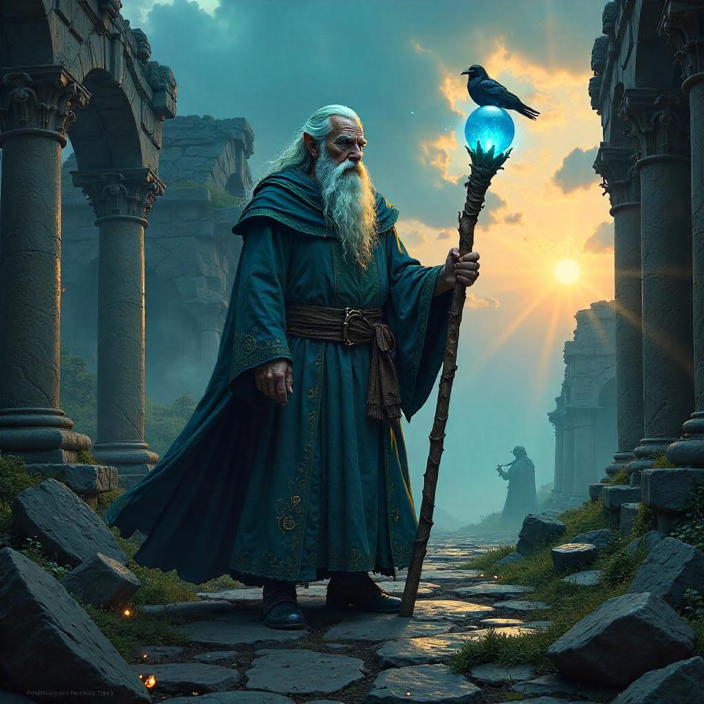 The Wandering Wizard Among Ancient Ruins