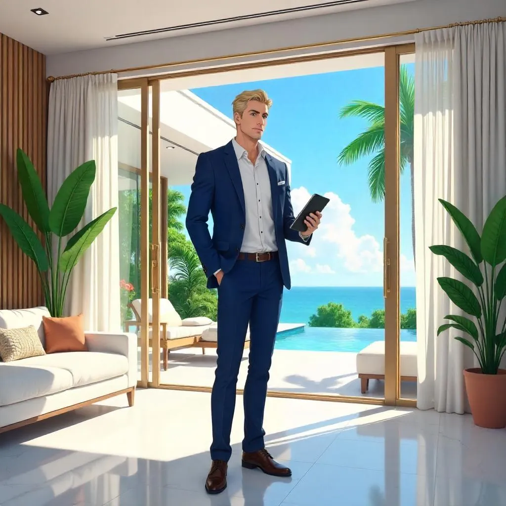 Anime-Style Professional White Man in a Luxury Villa