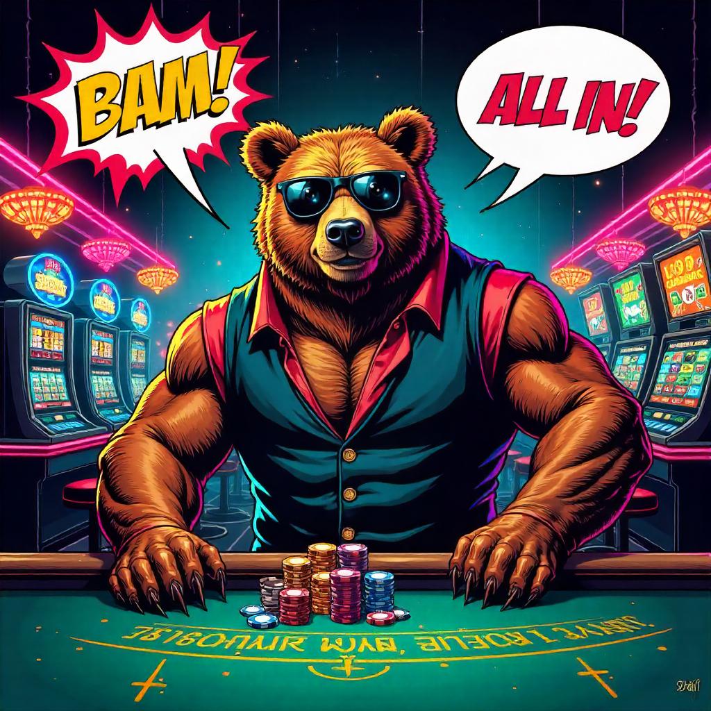 Bear in Neon Casino: Comic Book Showdown