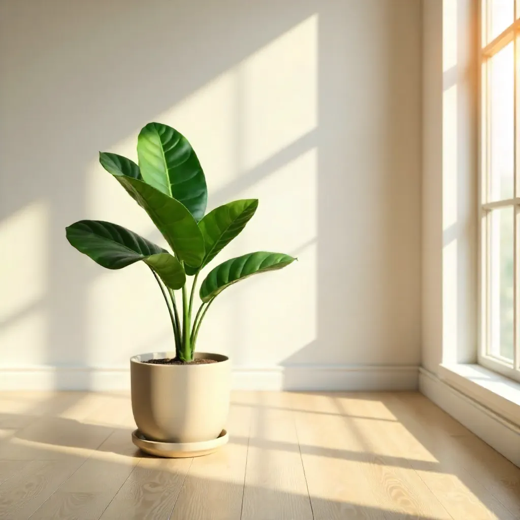 Sunlit Potted Plant in a Minimalist Room