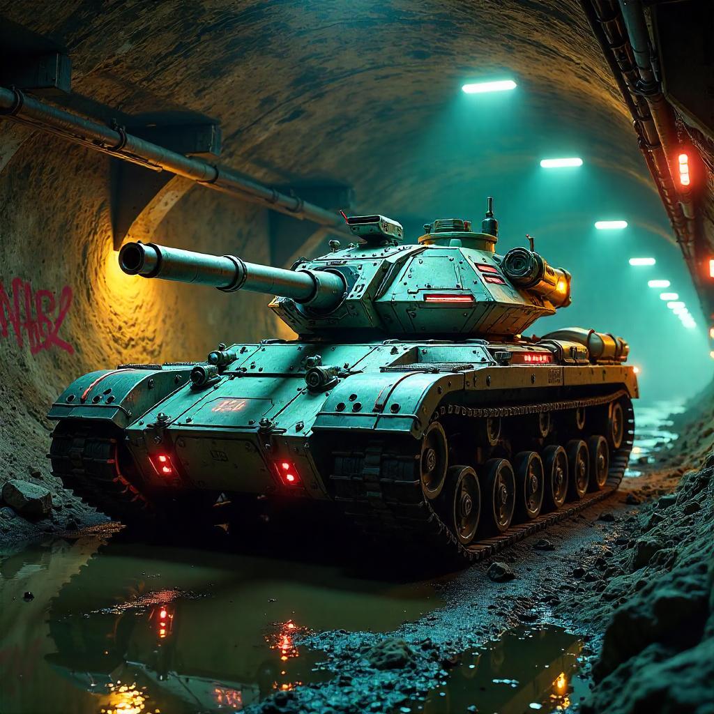Cyberpunk Tank in a Neon Mine