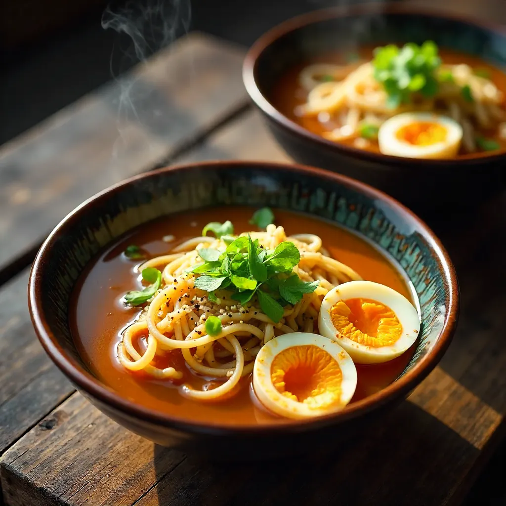 Rustic Asian Noodle Bowls with Boiled Eggs