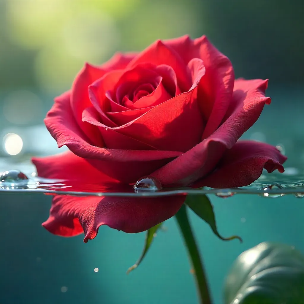 Vibrant Red Rose Submerged in Crystal Clear Water