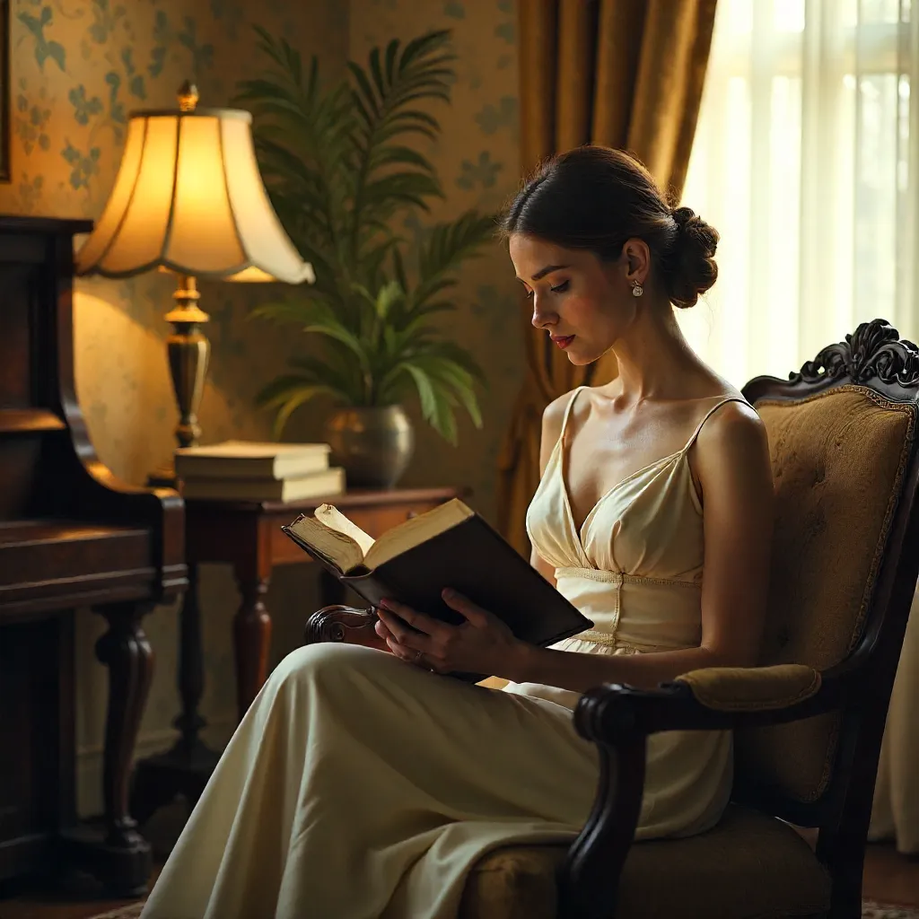 Soft Vintage Reading by Warm Window Light