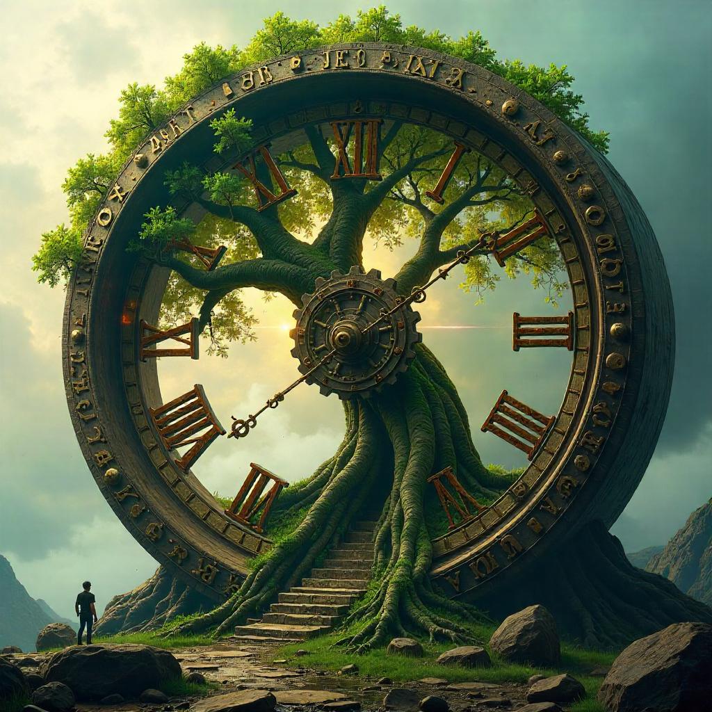 Giant Clock Tree: Surreal Steampunk Concept Art