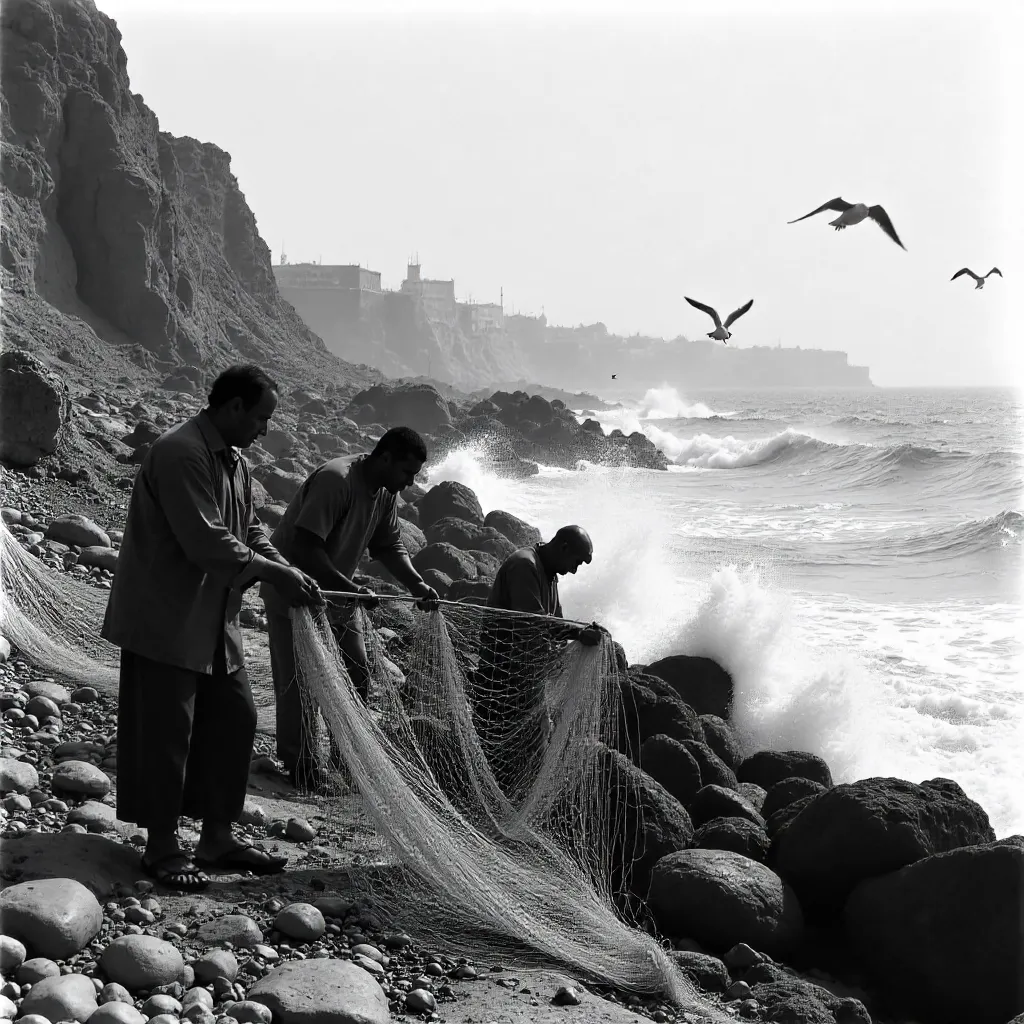 Black and White Rabat Coastal Fishermen Portrait