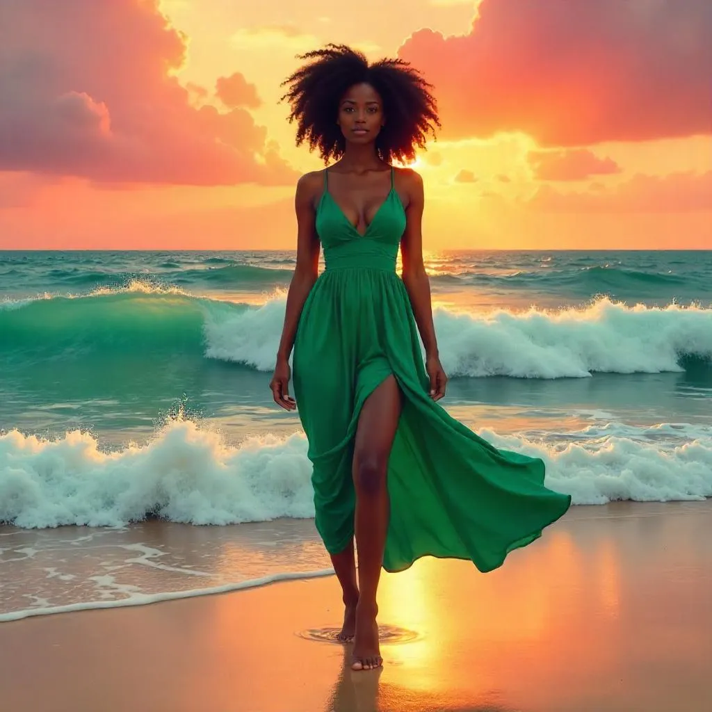 Confident Black Woman by the Ocean - Digital Art