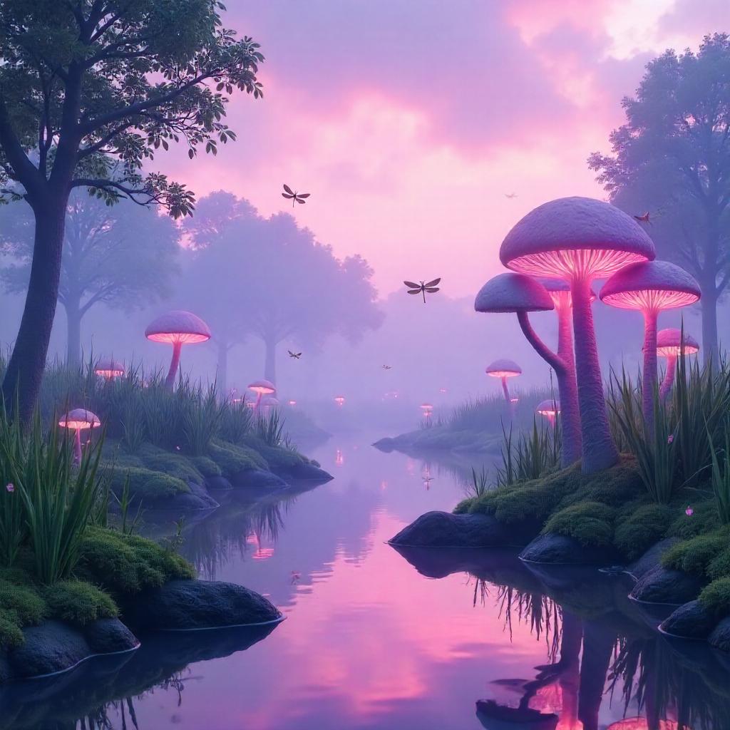 Dreamworld Marsh: A Surreal 3D Render