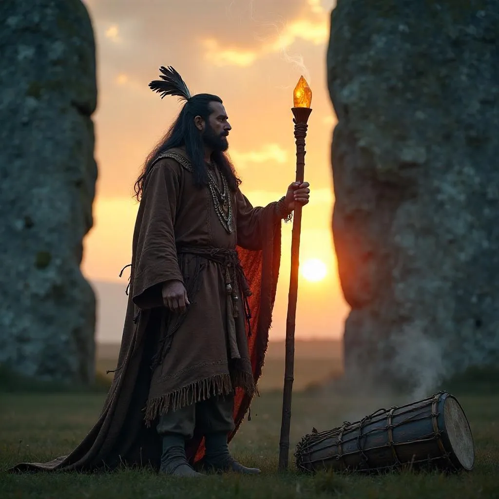 Photoreal Shaman at Stonehenge at Dusk