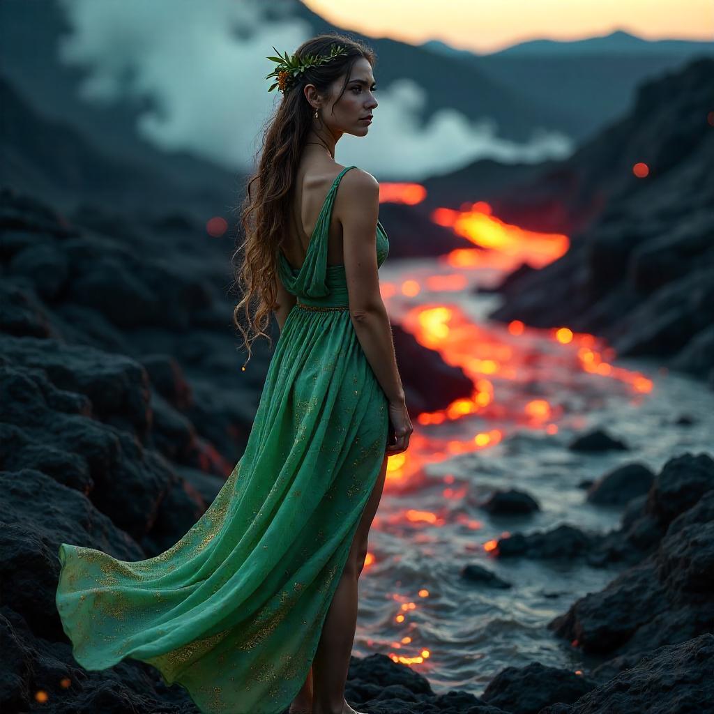 Photorealistic Nymph by a Lava Flow
