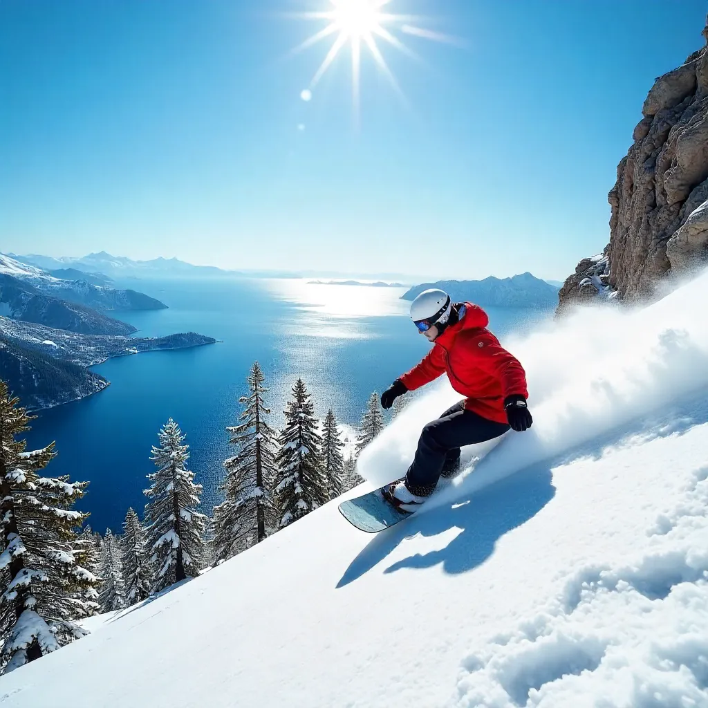Lone Snowboarder on a Greek Alpine Slope