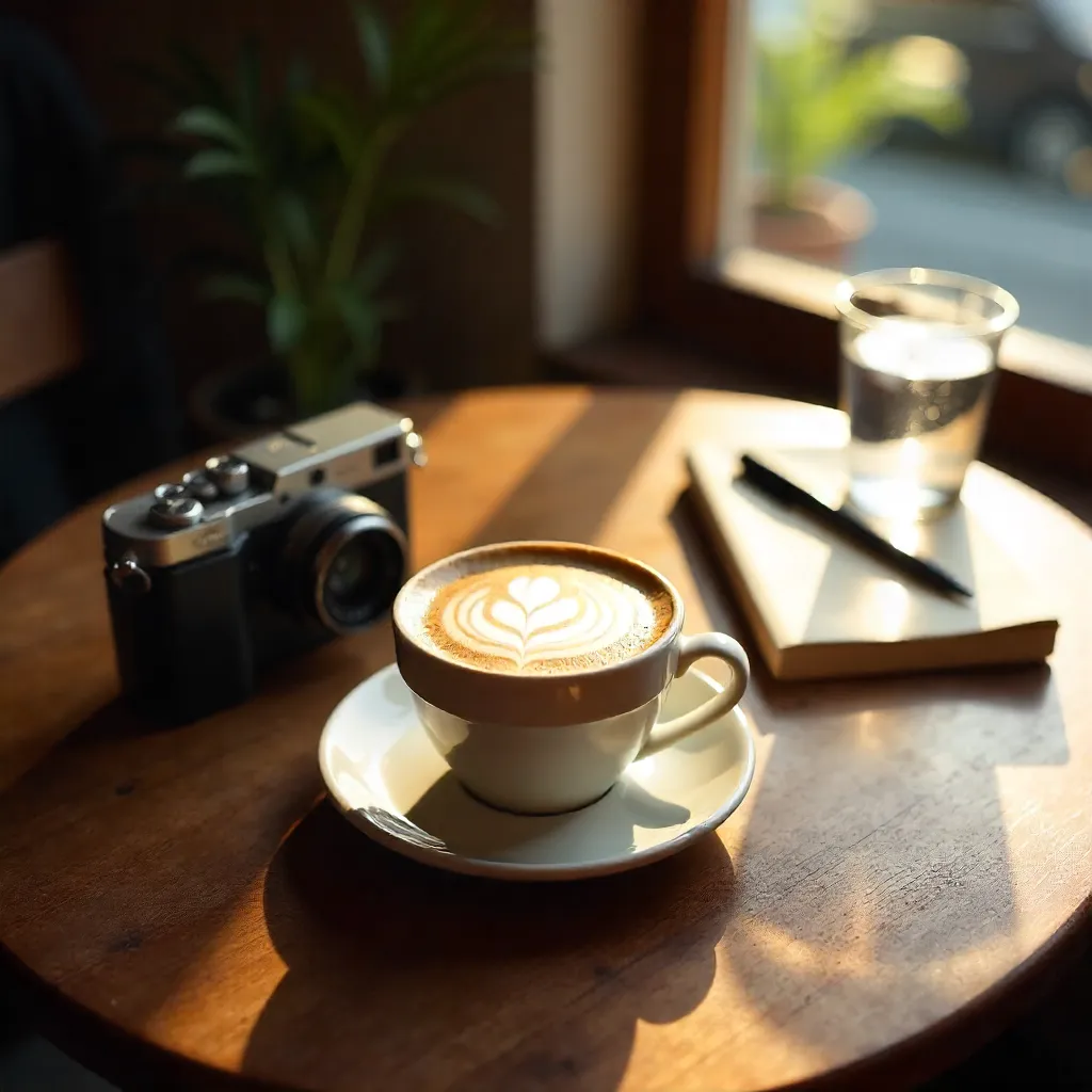 Instagram-Worthy Coffee Setup with Camera on Café Table