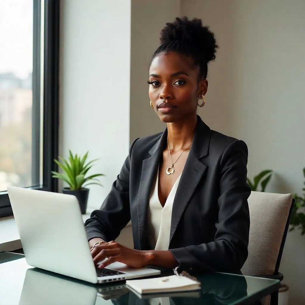 Elegant Black Woman in a Modern Workspace