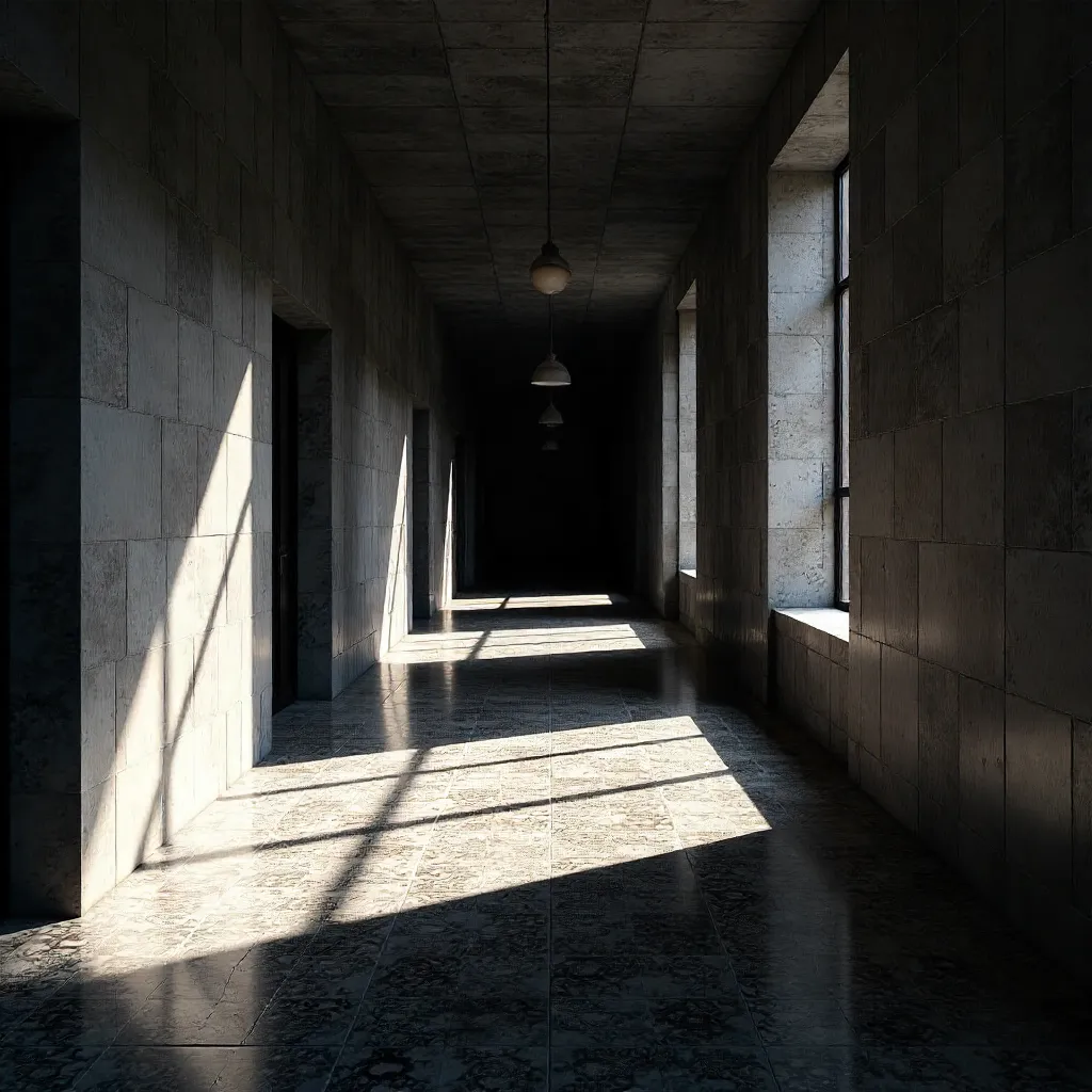 Shadowed Hallway: Geometry in Light and Shadow