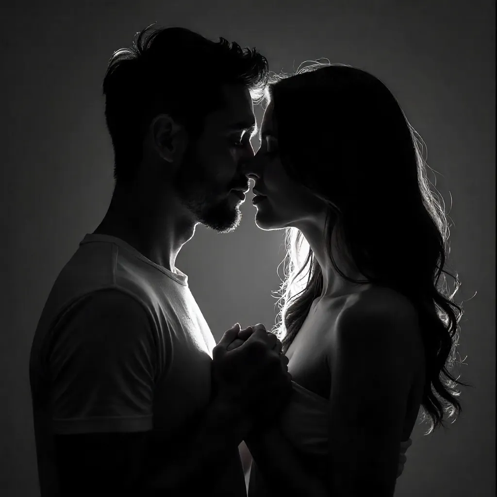 Tender Black-and-White Kiss Portrait