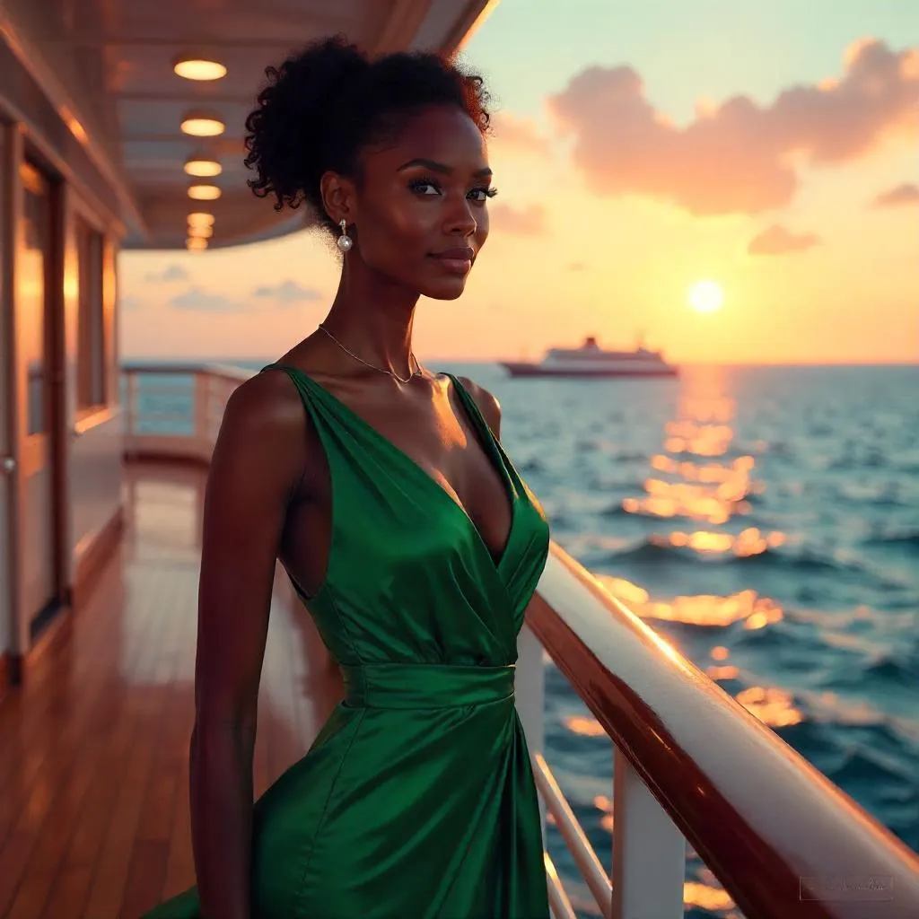 Elegant Black Woman on a Cruise Ship in Digital Art