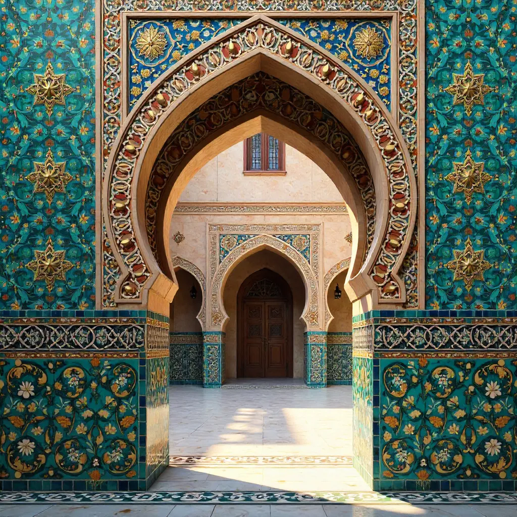 Arched Moroccan Tile Mosaic: Geometric Harmony in Color