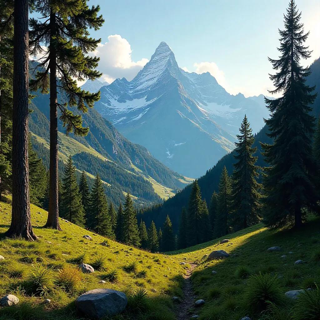 Pine Forest Over Kandersteg: Alpine Peaks Peeking Through