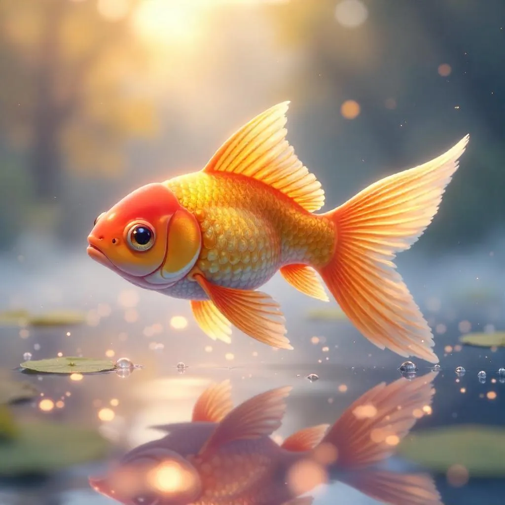 Mist-Kissed Anime Goldfish at Dawn