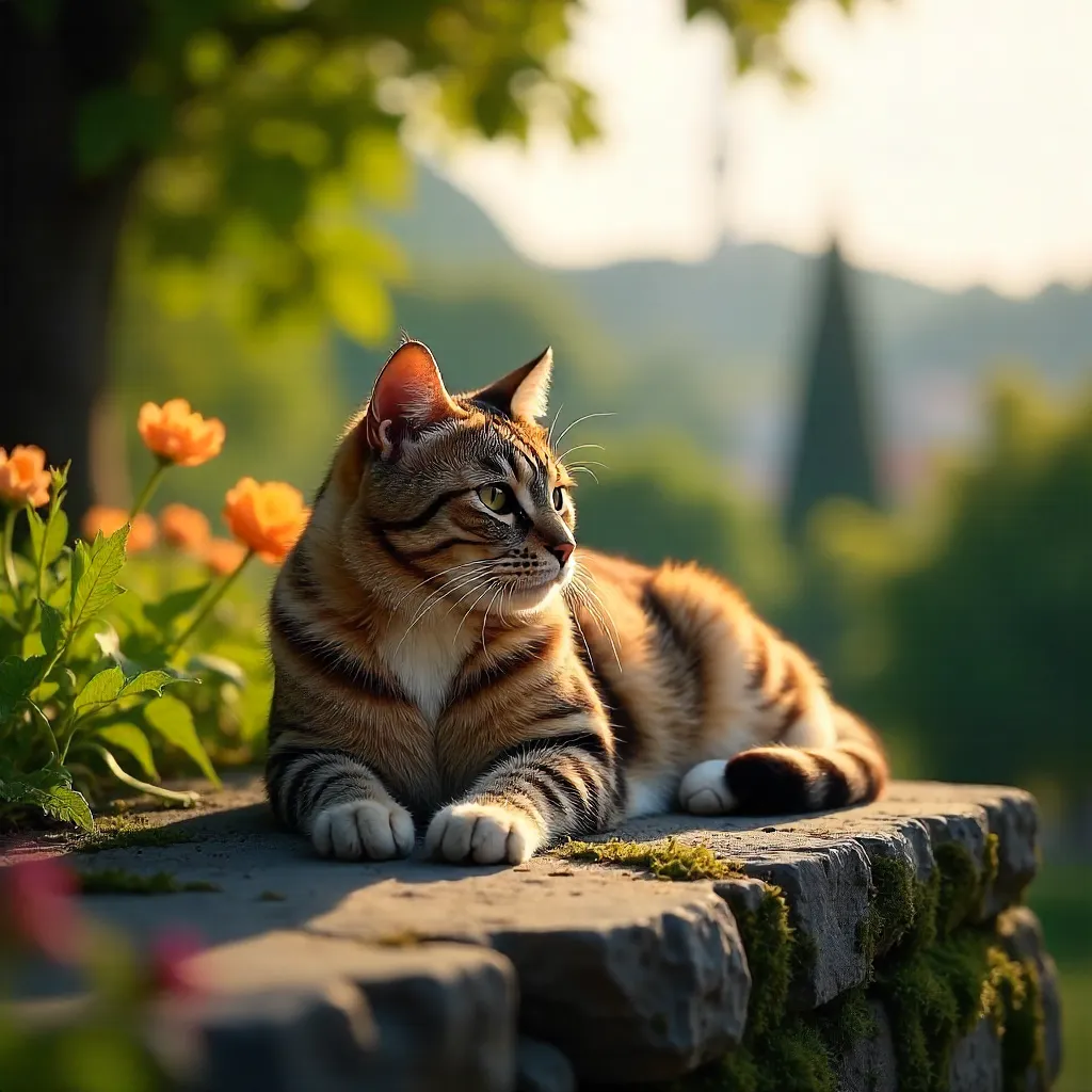 Serene Cat on Stone in Istanbul's Nature
