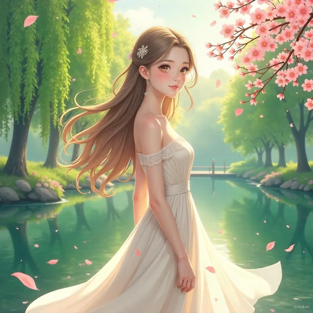 Elegant Anime Park Portrait of a Pale-Skinned Woman