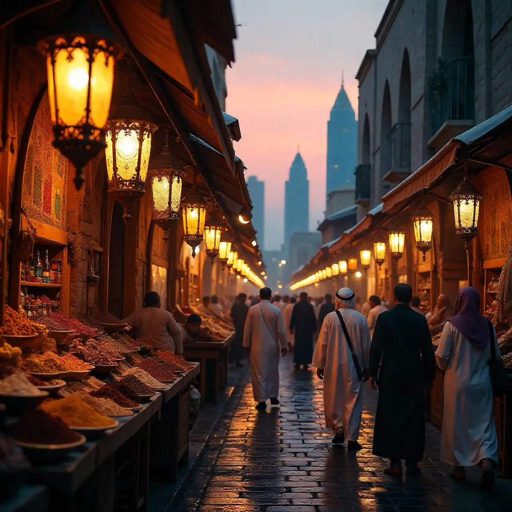 Dubai Market Lanterns at Dusk — Vibrant Night