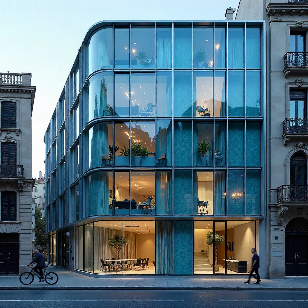 Barcelona Contemporary Facade in Blue Tones